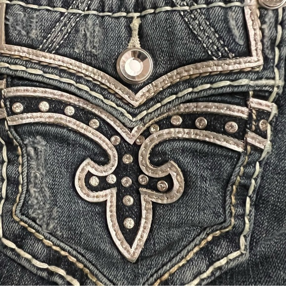 Rock Revival Priya Straight Stretch Jeans distressed rips bling 27 EUC - Picture 10 of 15